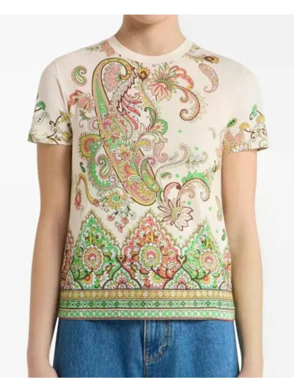 ETRO Foliage Engineer Paisley Print Bordura Short-Sleeve Cotton T-Shirt XS